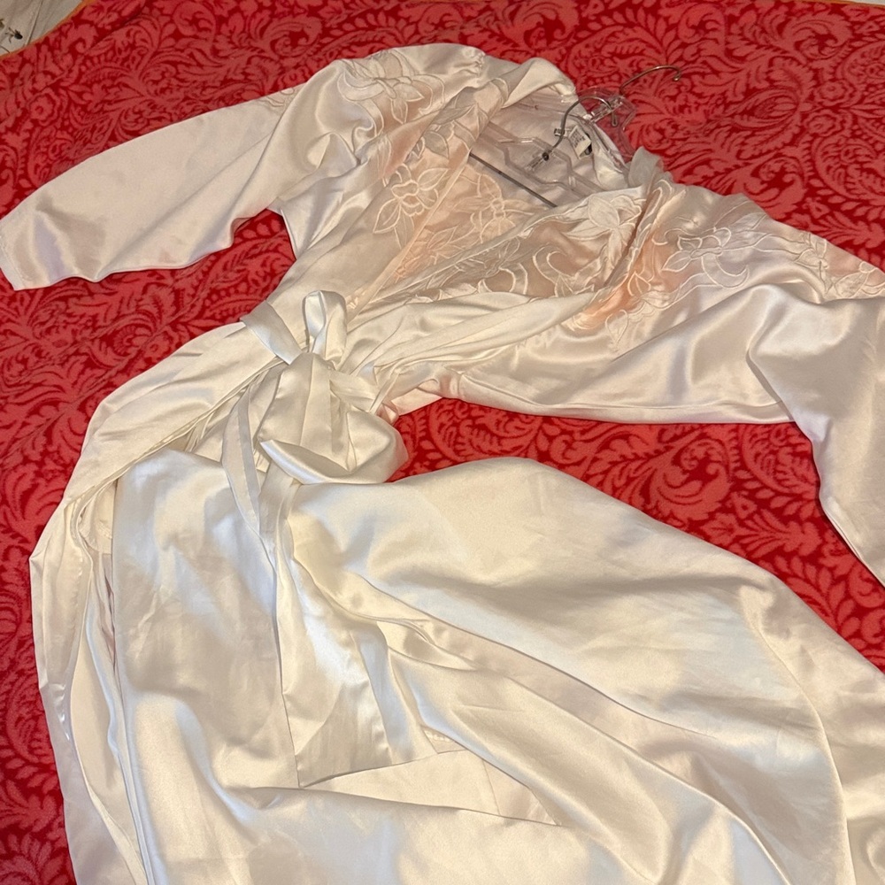 Elegant White Satin Robe and gown